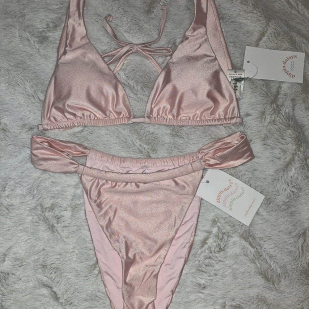 Pink Satin Bikini Set